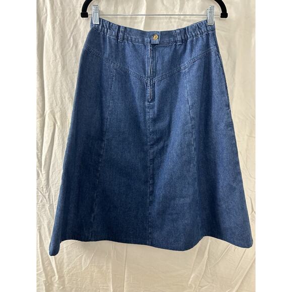 Orvis 8P Blue Denim Jean Skirt Midi Modest Home School Mid Calf Elastic Stretch - Picture 9 of 13